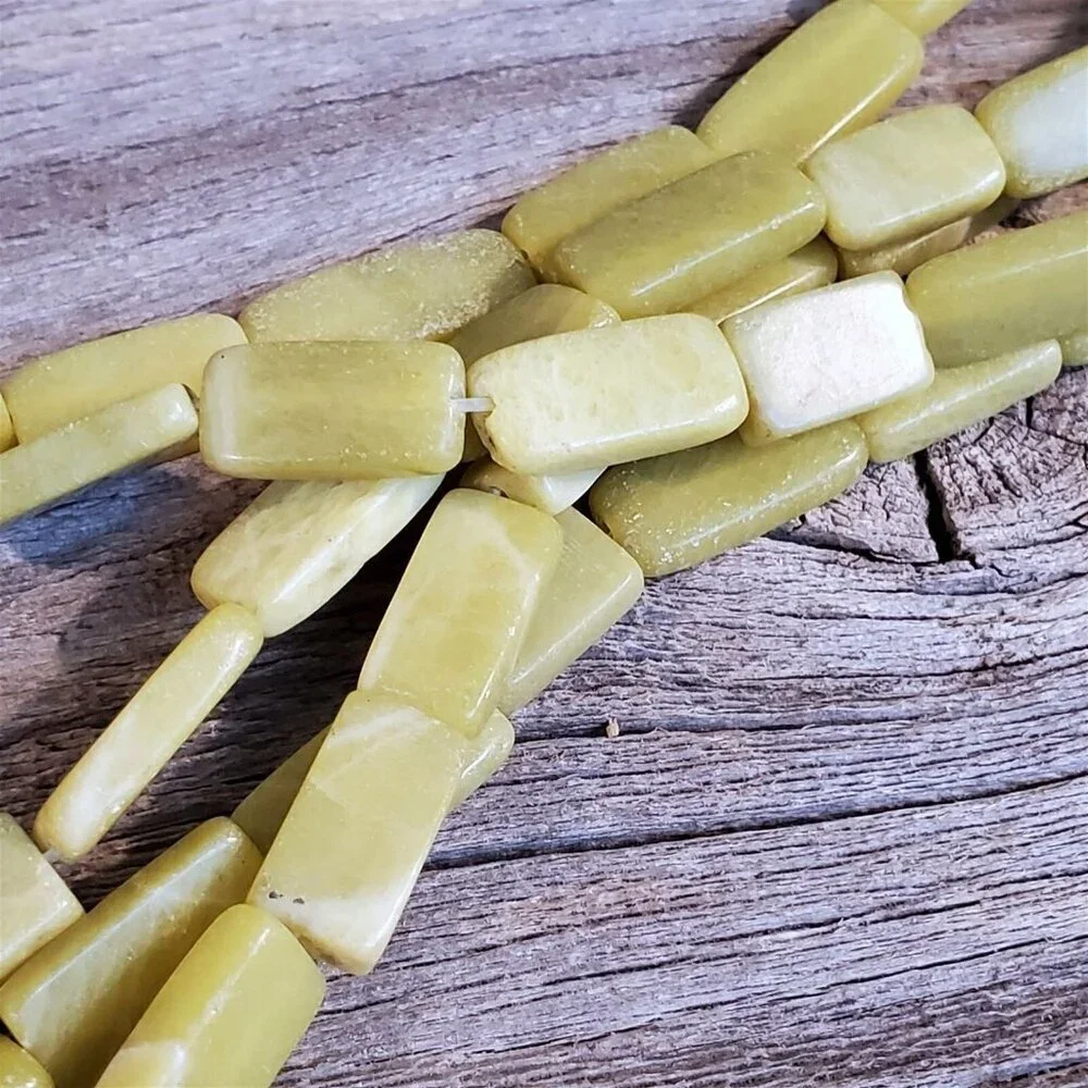 Full Strand Hand Cut Olive Olivine New Jade Flat Rectangle Gemstone Beads